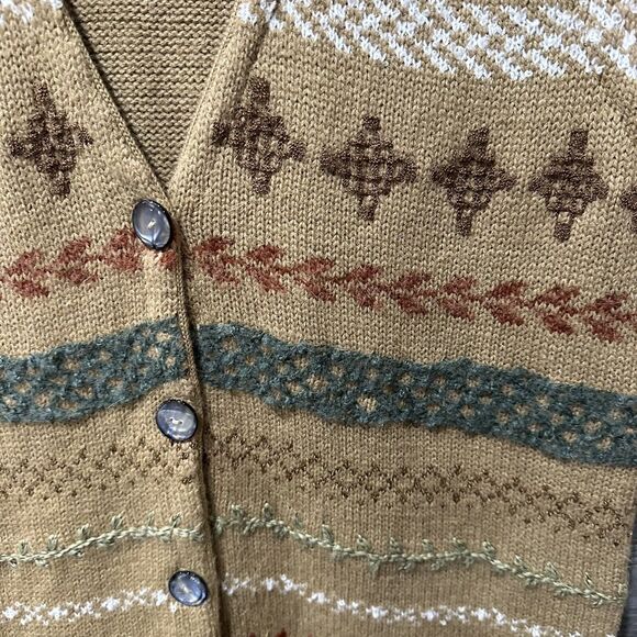 VINTAGE Jaclyn Smith Sweater Women Small Tan Wool Acrylic Vest Cardigan Cottage - Picture 2 of 5